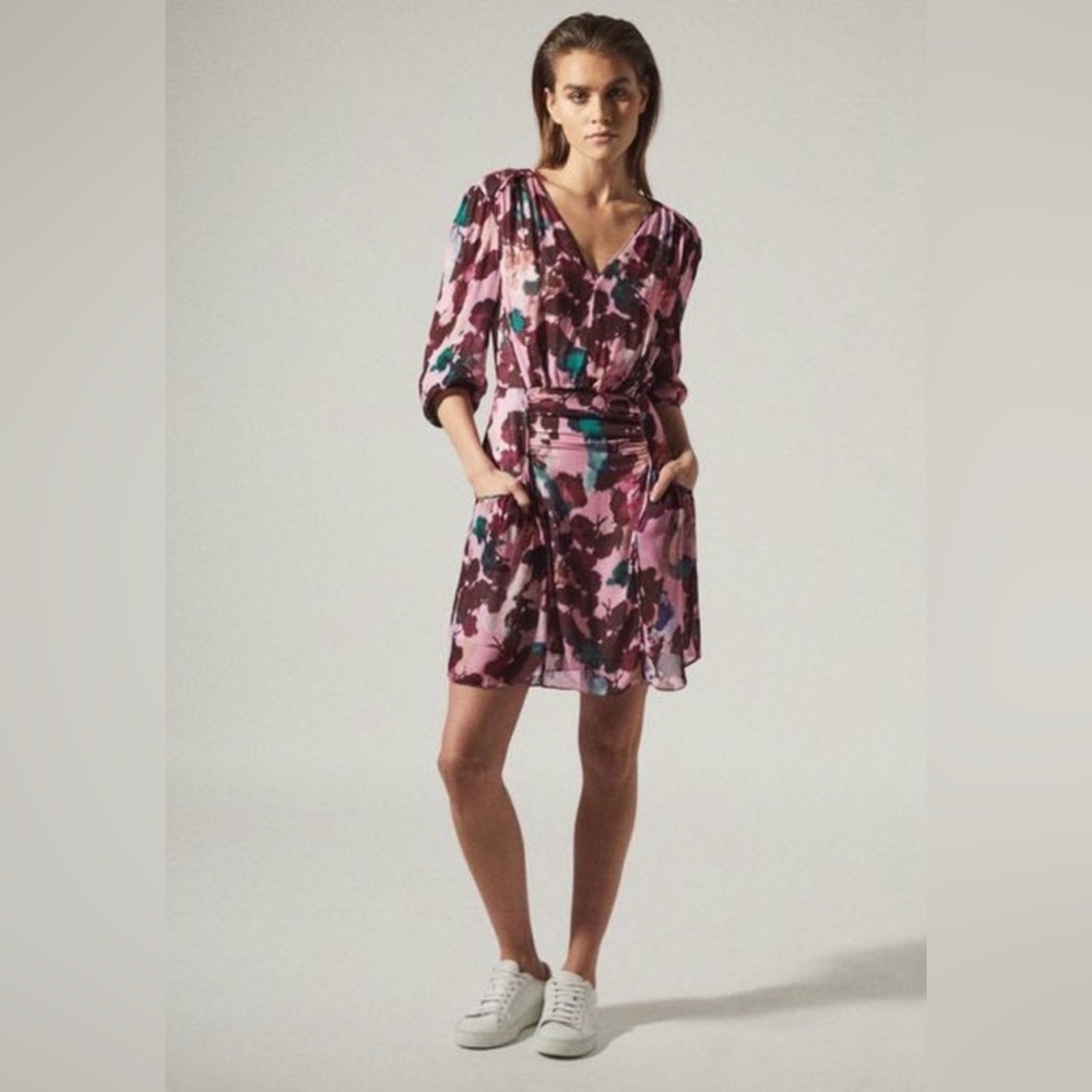 Reiss Josephine Pink Plum Floral Dress w/Pockets Size 8 NWT $320